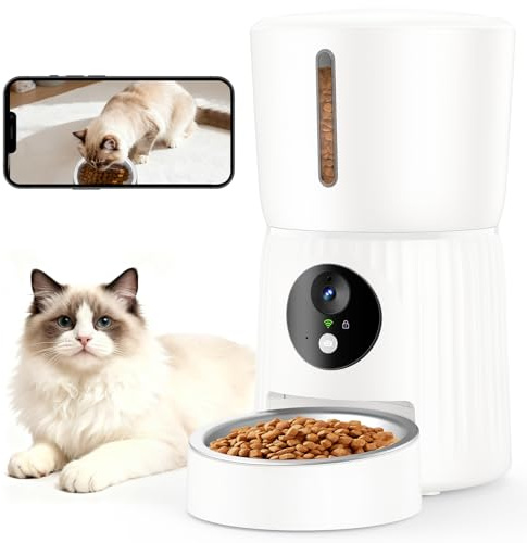 Faroro Futterautomat Katze mit WiFi, 1080P HD Video Katzenfutter Automat mit Nachtsicht, 4L Futterspender für Katzen/Hunde mit Zwei-Wege-Audio, APP-Steuerung, Doppelte Kraft (Weiß)
