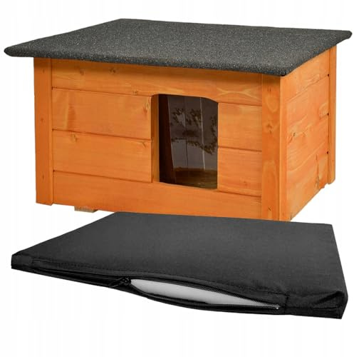 Isolierte Hundehütte und Katzenhütte, aus 40 mm dickem Holz gefertigt | Solide Konstruktion für den Außen- und Innenbereich (Braun, Eingang auf der linken Seite)