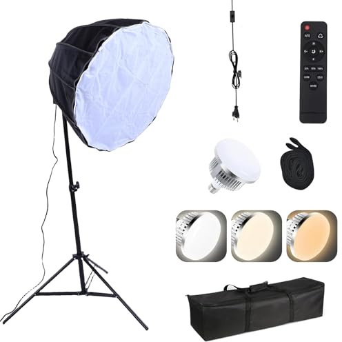 Sunydog Equipo de Estudio Fotográfico Kit de Iluminación Softbox con Bombilla 85 W, Control Remoto, 3 Colores, Brillo 1-100%, Vida útil 10 000 H, Softbox 60 Cm, Trípode (Enchufe Europeo)