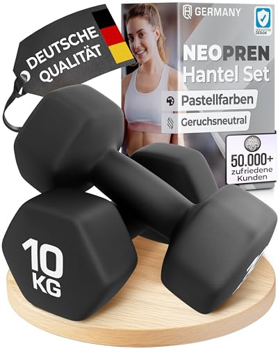 HQ Germany® Hanteln Set [Geruchsfreie Pastellfarben] - 0,5-10kg | Neoprenbeschichtet, schont Böden & Möbel, angenehm griffig, große Gewichtszahlen, REACH-geprüft, für Pilates & Reha