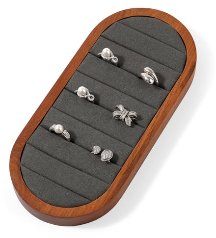 Oirlv Soporte Para Anillos De Madera, | Expositor Bandeja Organizador De Anillos Y Pendientes (Gris Oscuro)