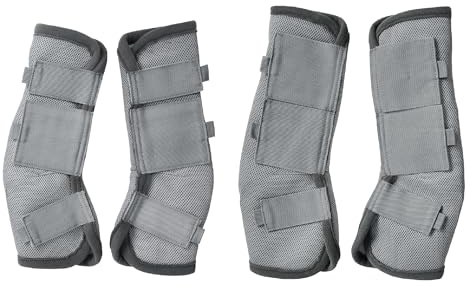 Gallopoff Lot de 4 Guêtres Chevaux, Éviter de Taper du Pied, Gris M | Velcros Renforcés, Maille Respirante, Ne Frottent Pas, pour le Paturage et l'écurie