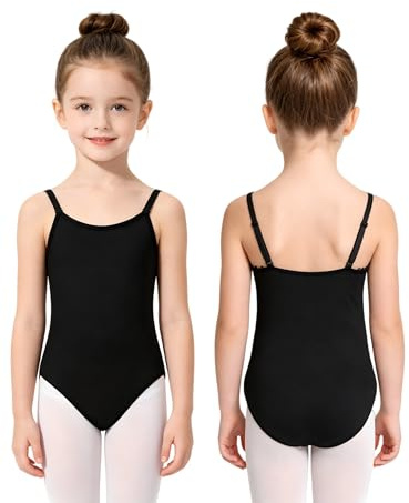JoyBound Girls Camisole Leotard – Black & Nude & Purple Seamless Ballet Dance Gymnastics Leotard with Adjustable Straps, Crossed Back, Sizes 3-13 Years