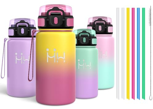 Motswedi Borraccia Termica, 500ml, Borraccia Acciaio Inox, Riutilizzabile, Bottiglia Termica, senza BPA, Borracce - Giallo Scuro & Rosso Rosa
