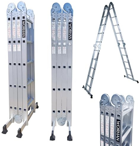 WORHAN® MEHRZWECKLEITER ANLEGELEITER STEHLEITER 570cm AUS Aluminium Leiter 5,7m KS5.7