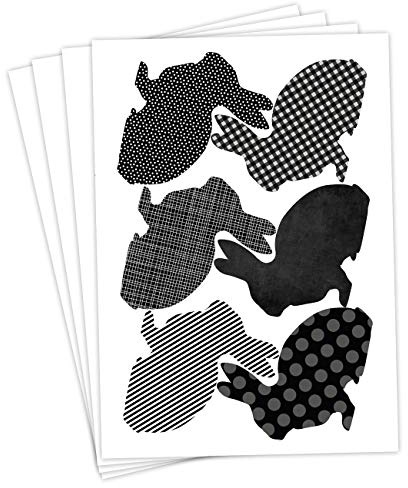 Papierdrachen 24 Oster Aufkleber zum Basteln und Dekorieren - Motiv schwarz-gemusterte silhouettierte Osterhasen - Sticker Nr 18 - Ostern 2023