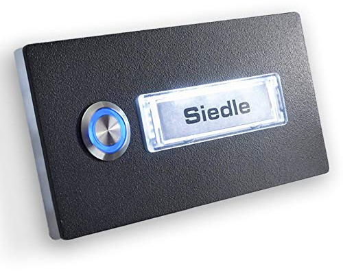 Metzler® Türklingel Edelstahl mit LED-Taster und austauschbarem Namensschild anthrazit für Aufputz oder Unterputz montage witterungsbeständig modern 70x140 mm IP67 10 Jahre Ersatzteilverfügbarkeit