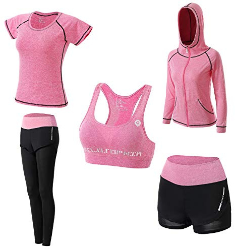JULY'S SONG Conjunto Deportivo Mujer Conjunto Yoga 5 Piezas Conjuntos Deportivos para Mujer Yoga Fitness Deporte Chándales Deportivo Ropa de Correr Conjunto de Gimnasio Ejercicio