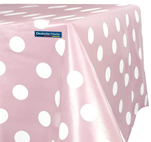 TEXMAXX® Wachstuchtischdecke versch. Größen - 160 x 140 cm/abwaschbare Tischdecke/Wachstischdecke/Wachstuch Tischdecke geeignet als Gartentischdecke - Punkte Muster in Rosa-Weiß