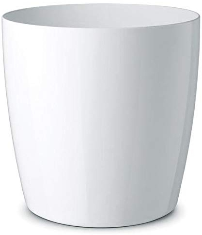 Floralo Teramo Übertopf 40cm Durchmesser x 38cm hoch weiß, glänzend, in den Boden eingelassene Rollen