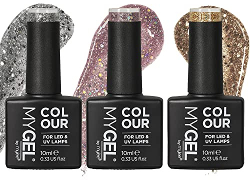 Mylee Gel-Nagellack Set, 3x10ml [Glitter Trio] UV/LED Maniküre, Pediküre | Lang anhaltend, für professionellen Gebrauch im Salon und zu Hause - Vegan und frei von Tierversuchen