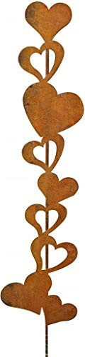 Gartenstecker Herzen Rankstab Edelrost 118cm rostige Dekoration