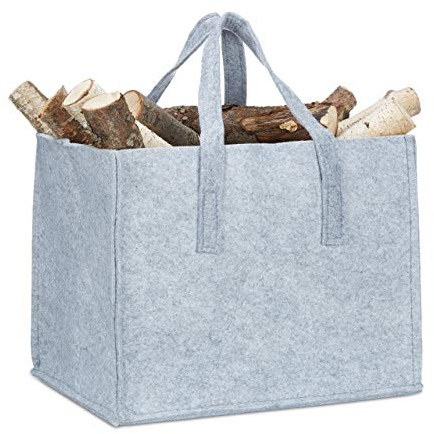 1x Cesto Portalegna per Camino in Feltro HxLxP: 34,5 x 43 x 36,5 cm 2 Manici Pieghevole Portariviste, Grigio