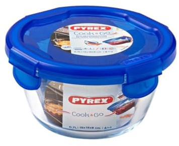 Pyrex Easy Wash Cook & Go Round Container with Lid Small 0.7 Litre Blue (Pack of 2)