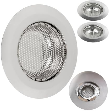 Crépine de vidange, Jeu de 3, Ø 90 mm, Convient aux drains de Ø intérieur 57 mm, dépasse de 20 mm de Profondeur dans Le Bec, crépine d'évier avec Ajustement optimisé, idéale pour Evier, Baignoire