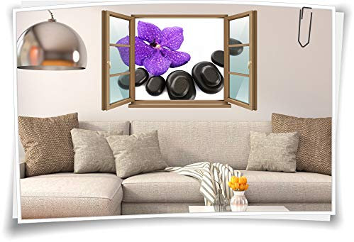 Medianlux Wand-Tattoo Wand-Bild Fenster Wellness SPA Orchidee Stein Schwarz Violett Lila Aufkleber Folie Deko Wohnzimmer Küche Folie Digitaldruck, 90x58cm wb22wb804-127400