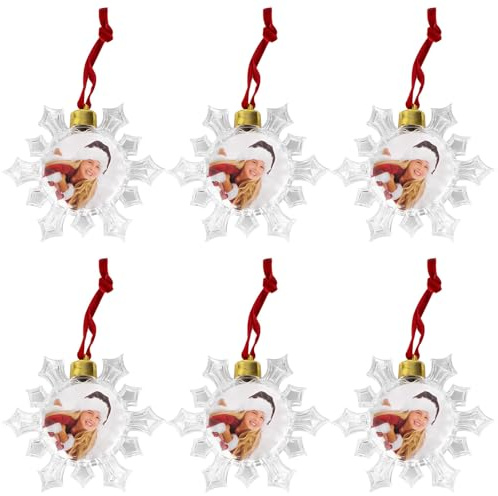 VALICLUD 6 Stücke Fotorahmen Christbaumschmuck Bilderrahmen Anhänger Schneeflocken Foto Tannenbaum Kugeln Baumschmuck Baumbehang Weihnachtsdeko Xmas Party Familie Andenken