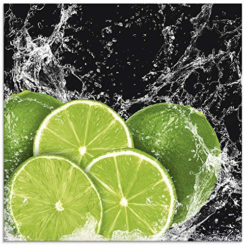 ARTland Wanddeko Glasbilder Wandbild Glas Bild einteilig 40x40 cm Quadratisch Küchenbilder Obst Früchte Limette im Wasser Grün H9KL