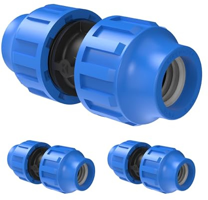 Kirchhoff Fitting Verbindungsstück Kunststoff 20 x 20 mm für HDPE Rohr 3 Stück im Set Verschiedene Größen DVGW geprüft Trinkwasserqualität Made in EU, Schwarz, 20 mm HDPE Fitting