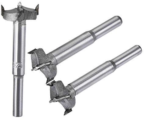 sourcing map Forstner Holzbohrer 23mm 24mm 25mm Durchm. Lochsäge Hartmetall Stahlspitze Rundschaft Schneiden für Scharnier Sperrholz Holzwerkzeug 3in1 Set