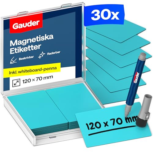 GAUDER Magnetstreifen beschreibbar, Magnetschilder (30 Stk, 120x70mm) | Magnetschilder zum Beschriften, beschreibbare Magnete zum Beschriften, Magnetetiketten für Kanban Board, mit Marker