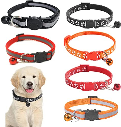 6 Stück Reflektierende Katzenhalsband，Halsband Katze mit Sicherheitsverschluss，Verstellbar Kitten Halsband ，Eflektierend Katzenhalsband mit Glöckchen.
