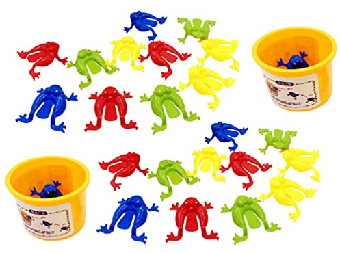 Toddmomy 24 Stück Hüpfende Frösche Spielzeug Set Mit Eimer Drückendes Springspielzeug Für Kinder Pädagogisches Fingerspielzeug Party-Spaß
