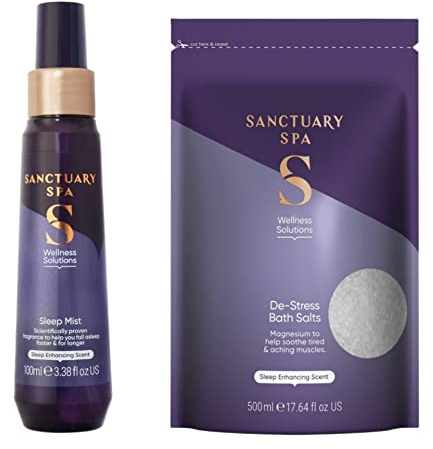 Sanctuary Spa Sleep Mist No Mineral Oil Cruelty Free With De-Stress Epsom Bath Salts with Magnesium