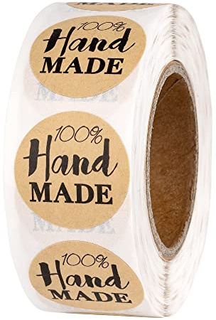 Idéer med hjärta kraftpappersklistermärken | 100 % handgjorda | Ø 2,5 cm | etikettklistermärken på rulle | 500 stycken | Handgjorda klistermärken | perfekt för hemgjorda gör-det-själv och handgjorda