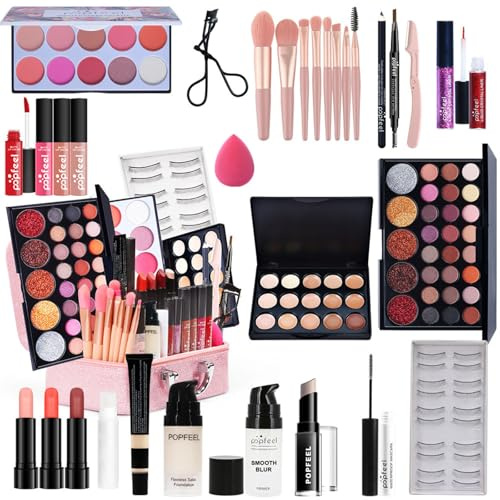 RoseFlower schminkset frauen, Professionelles Make-up-Set Teenager Mädchen Schminkkoffer Kosmetische Makeup Paletten Lidschatten Vollgesichts Schminke Geschenkset mit Tragbare Reise #2