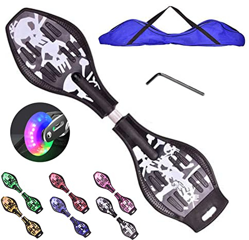 Bueuwe Waveboard Kinder ab 10 Jahre, Snakeboard mit Leuchtrollen, Street Waveboards mit Tasche und Zubehör, Skateboard für Mädchen und Junge, 86,5x22,5x12 cm