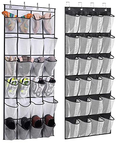 2 Pcs Organizer üBer Der TüR FüR Schuhe, Schuhaufbewahrung HäNgend, Schuhorganizer HäNgend, Schuhregal HäNgend, Organizer TüR HäNgend FüR Schlafzimmer, Wohnzimmer, Badezimmer, 48 Tasche (Weiß+Schwarz)