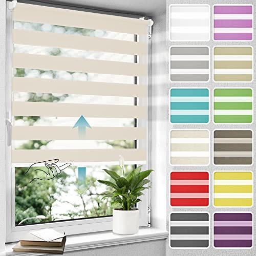 Allesin Doppelrollo schnurlos Klemmfix ohne Bohren Duo Rollos für Fenster, 40x130cm (Stoffbreite 40 cm) Natur, Drücken Und Ziehen Springrollos Klemmrollo Fenster, Rollo ohne Schnur