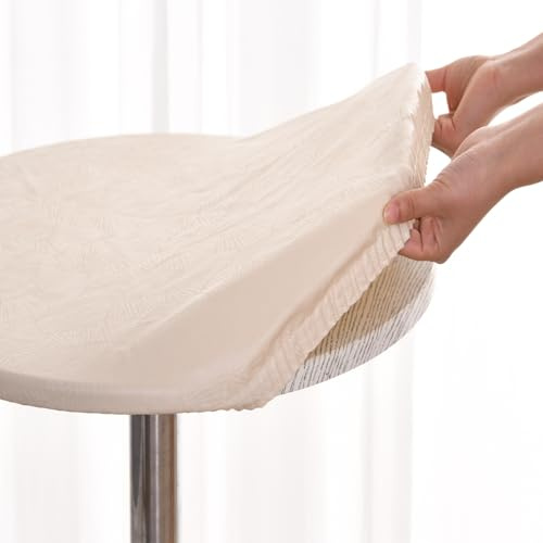 Morbuy Tischdecke Rund Outdoor 160 cm, Plastik Tischdecke Abwaschbar Beige Wachstuch tischdecke Wetterfest Klein Table Cloth für Küche, Garten, Außenbereich(für Tische von 145 bis 150 cm)