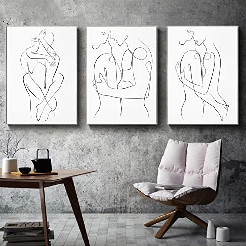 Frau Männer Eine Strichzeichnung Minimalistische Kunst Nackte Silhouette Weibliche Figur Druckbare Wandkunst Frauenkörperskizze Abstrakter Akt Poster/Kein Rahmen-60x80cmx3P