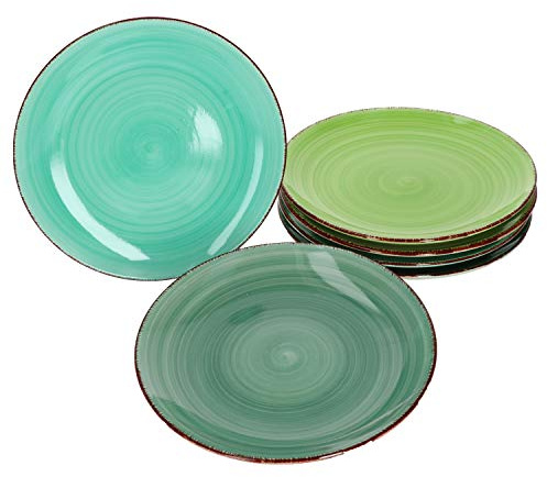 MamboCat Green Lot de 6 Assiettes à pâtisserie/Petit-déjeuner/Dessert Style Maison de Campagne Vert Ø 19,5 cm I Assiettes à gâteau I Aspect Rustique I Grès