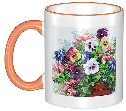 OUSIKA Kaffeetassen mit Stiefmütterchen-Blumen-Druck, Keramik-Kaffeetassen für Frauen, 326 ml, Teetassen für Latte-Milch-Kakao
