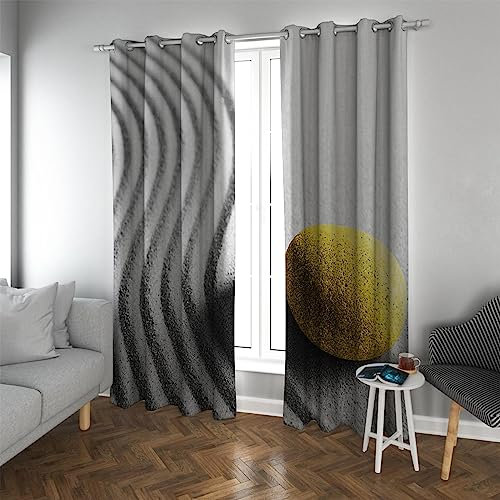 LEFEDA Moderne Verdunkelungsvorhänge für Schlafzimmer Wohnzimmer Dekor Spa Zen Stein Grau Sandgelb Kieselstein Wärmeisolierte Fenstervorhänge 2 Paneele 2xB140xH175cm