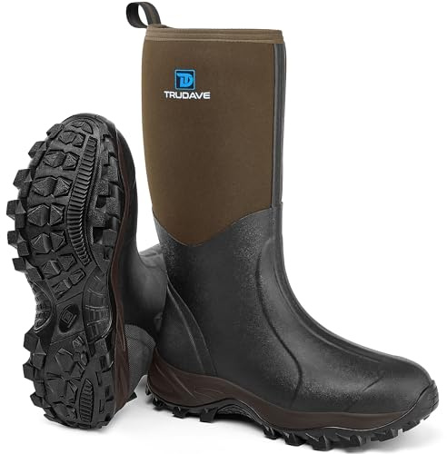 Trudave Rubber Boots for Men & Women with Steel Shank, Reliable 6mm Neoprene Waterproof Insulated Rain Boots, Warm Anti-slip High Traction Multi-season Dry Mud Boot for Outdoor Work Hunting, Size 11