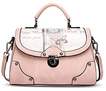 SilteD Damen-Elegante Tote-Crossbody-Handtasche aus PU-Leder, Rosa, L