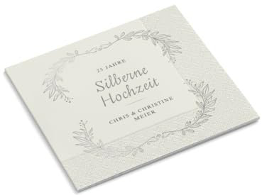 Servietten | personalisiert mit Name + Anlass | Silberne Hochzeit # 1 | Heirat | 330 x 330 mm | Feier | Party | Papierservietten | Goldhochzeit | Silberhochzeit (120 Stück)