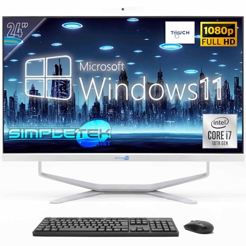 SIMPLETEK - PC Desktop ALL in ONE 24 Full HD Touchscreen | Core i7 10°Gen Octa-Core Fino 4.50GHz | 8GB RAM SSD 240GB | Windows 11 | Webcam integrata HDMI