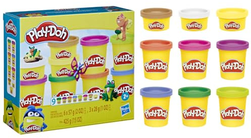 Play-Doh Modelliermasse Set, 9 Tuben in bunten Farben, 425g Gesamt (6x57g + 3x28g), Knete für Kinder ab 2 Jahren