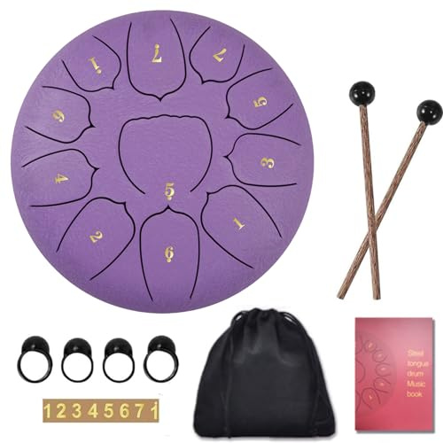 Sunydog 6 Zoll 11 Noten Handpan Zungentrommel mit Drum Mallet Finger Picks Percussion für Meditation Yoga(Lila)