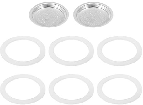 QUARKZMAN Pièces de Rechange pour Cafetière Italienne en Aluminium Avec 1 Filtre et 6 Joints D'Étanchéité en Silicone 50x41x5mm pour Cafetière Moka 2 Tasses (Argent)