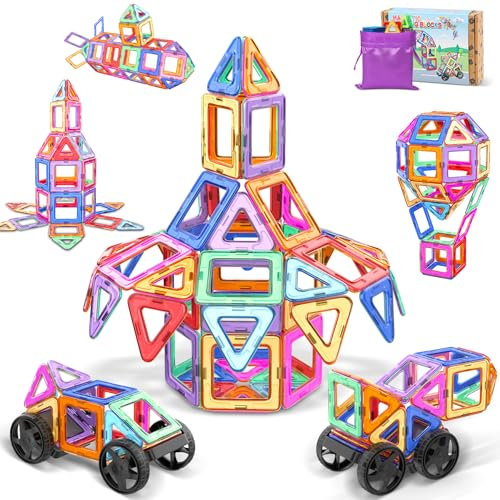 COOLJOYA Magnetische Bausteine 48 Teile, Magnetspiel STEM Magnetbausteine, Montessori Spielzeug ab 3 Jahre, Magnete Kinder ab 3 4 5 6 7 Jahren für Jungen und Mädchen Halloween und Christmas Geschenke