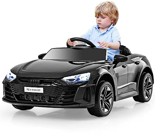 COSTWAY Audi RS Elektroauto für Kinder, 12V Elektro Kinderauto mit 2,4 G Fernbedienung & Musik & Scheinwerfer, 3-5 km/h, Elektrofahrzeuge für Kinder ab 3 Jahre (Schwarz)