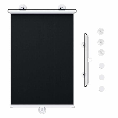 Tenda A Rullo Retrattile Senza Foratura Per Finestra,Tenda Avvolgibile Anti-Uv,27/28/30x49in,Tendine Termica A Rullo Per Soggiorno Con Sistema A Molla,Facili Da Installare.,Black-45x125cm/18x49in