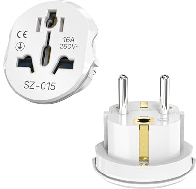 VIEVRE Universeller Reise-Steckdosenadapter, Welt auf EU, 2 Stücke | Universal Adapter für Stecker aus USA, UK, China, Australien und Japan, Typ E F, 16 A, 250 V, ohne Spannungswandlung