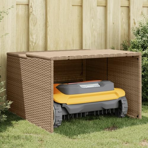 AJJHUUKI Home Items,Robot Mower Garage Beige 86x90x52/57 cm Poly Rattan,suit furniture